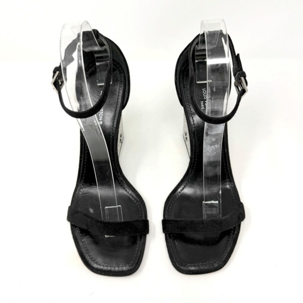Louis Vuitton Black Wedge Sandals‎ Crystal Heels Ankle Strap 37.5 - Picture 4 of 10